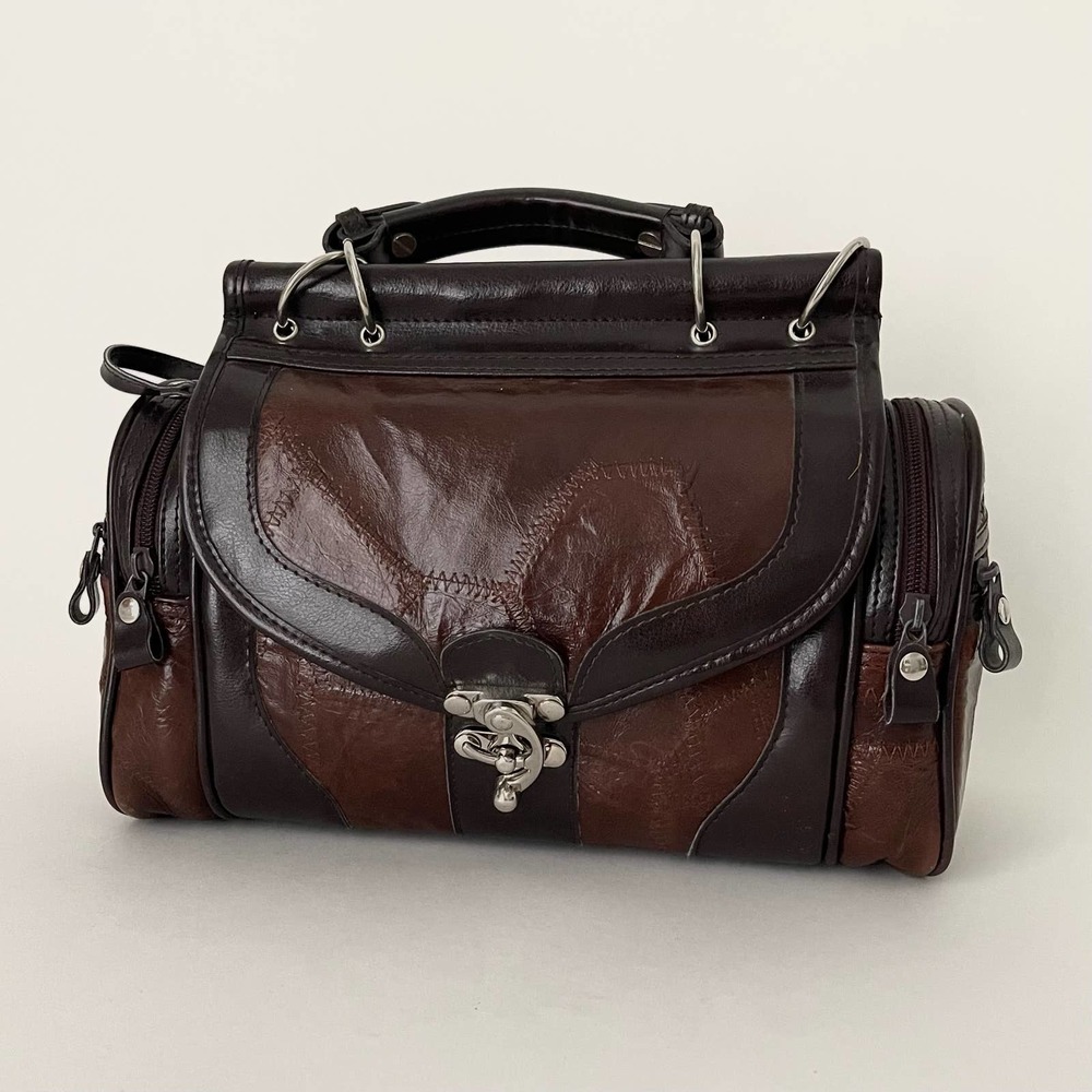 MC Brown Croc Leather Top Handle Crossbody Purse